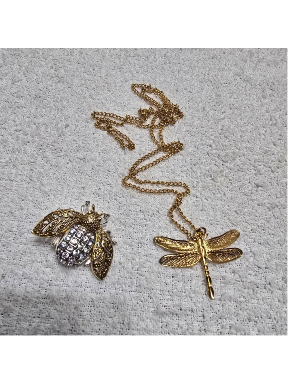 Women's Unbranded Dragonfly Necklace & Bee Brooch Set, Gold & Silver Tone